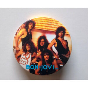 Bon Jovi Band Shot Badge Button Pin Unused Old Stock Pinback 1988 Rock Music